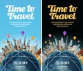 Trip to world. Travel. Landmarks on globe. Vacation or tourism