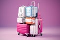 Trip traveler vacation departure baggage tourism case leisure bag business floor boarding arrival suitcase pink Royalty Free Stock Photo