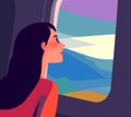 woman seat window young journey transportation flight trip passenger character plane. Generative AI.