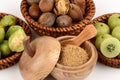 Triphala (thai name) means three fruits contain Terminalia belerica (Gaertn.) Roxb.), Terminalia chebula Retz. and Phyllanthus emb Royalty Free Stock Photo