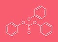 Triphenyl phosphate molecule. Used as flame retardant and plasticizer. Skeletal formula.