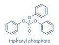 Triphenyl phosphate molecule. Used as flame retardant and plasticizer. Skeletal formula.