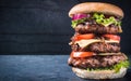 Triple American burger Royalty Free Stock Photo