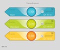 Triple banner for hosting. Three tariffs banners. Web pricing table. Vector design for web app. Arrow style.