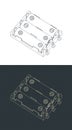 Triple battery holder isometric drawings Royalty Free Stock Photo