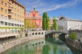Triple Bridge, Franciscan Monastery and Church of the Annunciation, Ljubljana Slovenia Royalty Free Stock Photo