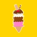 Triple Scoops Ice Cream Cone Vector