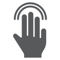 Triple double tap glyph icon, gesture and hand, click sign, vector graphics, a solid pattern on a white background. Royalty Free Stock Photo