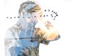 Triple exposure, worried man but with free thoughts