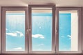 Triple glazing in the apartment - new residential neighborhood - view from the window Royalty Free Stock Photo