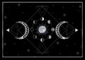 Triple Goddess silver moon phases with witch hands Royalty Free Stock Photo