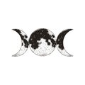 Triple goddess symbol, three moons, wicca, witchcraft, magical symbol, vector illustration Royalty Free Stock Photo