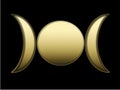 Triple golden goddess mystical moon phases on black background