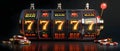 Triple 7 Jackpot Glow: Casino Slot Win. Concept Casino, Slot Machine, Jackpot, Triple 7, Glow Royalty Free Stock Photo