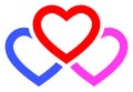 Triple Love Hearts Raster Icon Flat Illustration