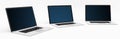 Triple modern digital silver and black laptop 3D rendering Royalty Free Stock Photo