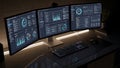 Triple Monitor Setup with Data Dashboard Royalty Free Stock Photo
