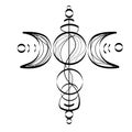 Triple moon pagan Wicca moon goddess symbol.Hand drawn geometric esoteric and occult sign,vector Royalty Free Stock Photo