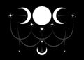 Triple Moon Religious wiccan sign. Wicca logo Neopaganism symbol, celtic boho style, Goddess icon tattoo, Goddess