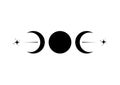 Triple Moon Religious wiccan sign. Wicca logo Neopaganism symbol, Triple Goddess icon tattoo, Goddess of the Moon, the Earth, Royalty Free Stock Photo