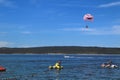 Triple Parasail in blue clouds Royalty Free Stock Photo