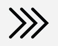 Triple Right Arrow Icon. Next Skip Forward Navigation Direction Black White. Road Traffic Sign Symbol EPS Vector