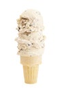 Triple Scoop of Chocolate Chip Cookie Dough Ice Cream on a White Background Royalty Free Stock Photo