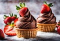 A triple scoop of chocolate, vanilla, and strawberry ice cream in a sugar cone. Royalty Free Stock Photo