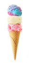Triple scoop ice cream cone isolated on a white background Royalty Free Stock Photo