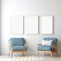 triple set frame mockup standing on the wall, interior design, scandinavian style, bomemian design interior Royalty Free Stock Photo