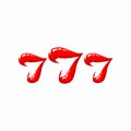 Triple seven illustration on a white background. Women`s lips and 777 winnings in the casino.