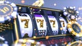 Triple Sevens on Slot Machine Reels - Concept of Winning and Luck in 3D Rendering on White Background