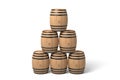 Triple tiered barrel stack on white background