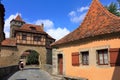 Roeder Gate and Guardhouses at the Eastern Entrance to the Medieval Town, Rothenburg ob der Tauber, Bavaria, Germany