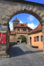 Historic Rothenburg ob der Tauber, Franconia, Multiple Town Gates and Guard Houses at Roedertor, Bavaria, Germany