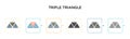 Triple triangle vector icon in 6 different modern styles. Black, two colored triple triangle icons designed in filled, outline,