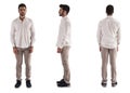 Triple view of young man: back, front, side on white Royalty Free Stock Photo