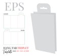 Hang tab triplet, vector. Template with die cut / laser cutting lines. White, clear, blank hang tab triplet mock up isolated