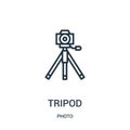 tripod icon vector from photo collection. Thin line tripod outline icon vector illustration. Linear symbol for use on web and