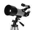 Tripod with modern telescope isolated on white Royalty Free Stock Photo