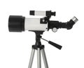 Tripod with modern telescope isolated on white Royalty Free Stock Photo