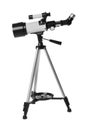 Tripod with modern telescope isolated on white Royalty Free Stock Photo