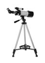 Tripod with modern telescope isolated on white Royalty Free Stock Photo