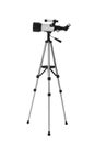 Tripod with modern telescope isolated on white Royalty Free Stock Photo