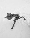 on the tripod Russian grenade launcher in winter , black and white. Royalty Free Stock Photo
