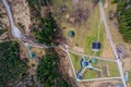 The tripoint of the borders of Poland, Slovakia and the Czech Republic in the mountains in winter from a bird\'s eye view.