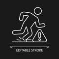 Tripping hazards white linear manual label icon for dark theme