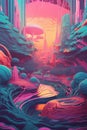 Trippy abstract illustration. Fantasy landscape scenery. Psychedlic Background Modern art sketch. Wallpaper