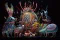trippy animated sequence of trippy animals and creatures performing their natural behaviors