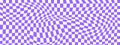 Trippy background with warped purple and white squares. Distorted chess board pattern. Chequered visual illusion